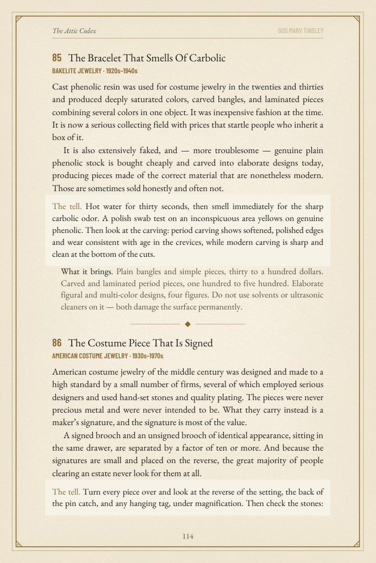 Sample page from the jewelry box entries